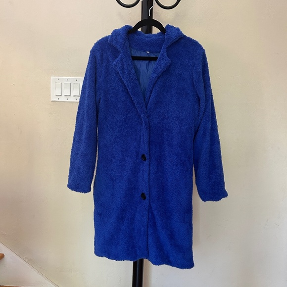 Cobalt or Royal Blue Botton Down Coat w/ 2 Pockets - Picture 1 of 10